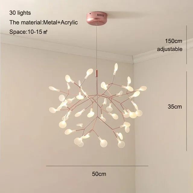 Nordic Firefly Branch Pendant Light in Rose Gold or Black