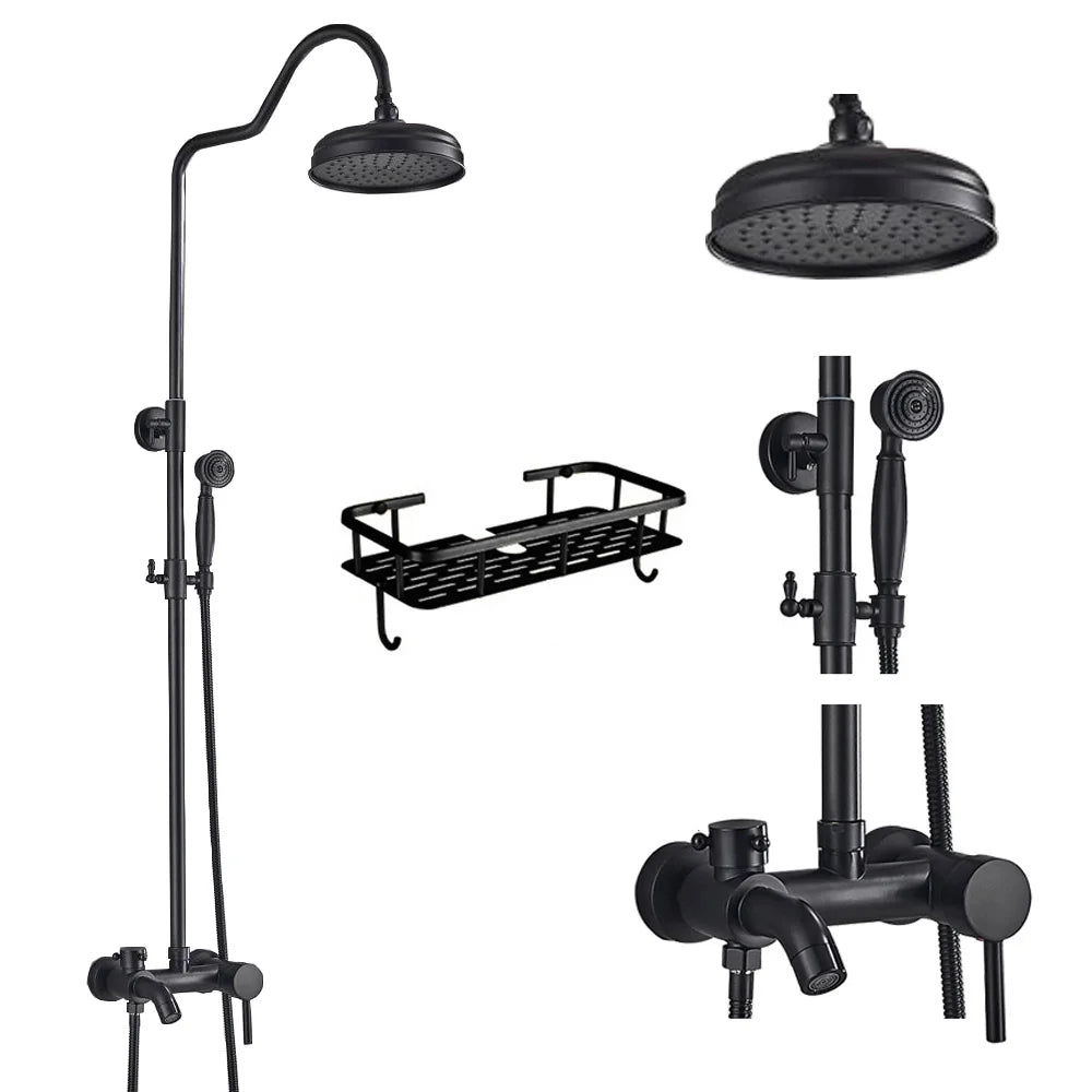 Decorbites™ Schwarzes Messing Bad-Duscharmatur-Set mit Handbrause und Wannenarmatur