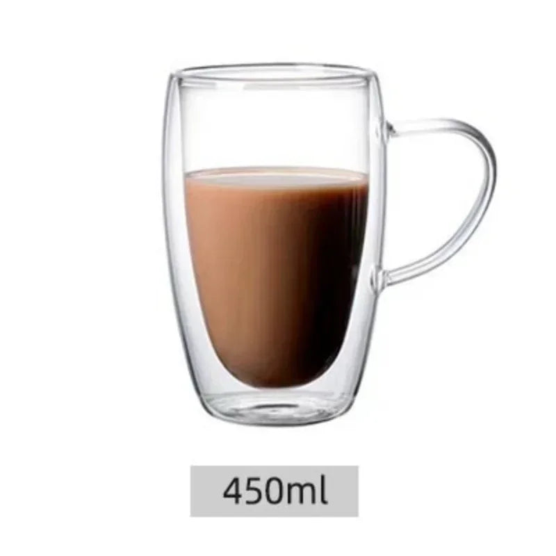 Decorbites™ Doppeltwandige Becher aus hochbelastbarem Borosilikatglas mit Henkel, hitzebeständige Kaffeetasse