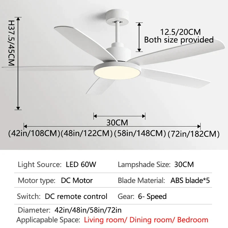 Decorbites™ Wohnzimmer-Deckenventilator mit Licht, Fernbedienung, 48-60 Zoll, LED, DC, 220V