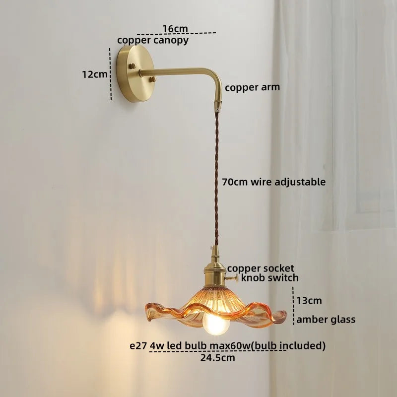 DecorBites™ Glass Copper LED Wall Lights with Knob Switch, Modern Bedside Lamp