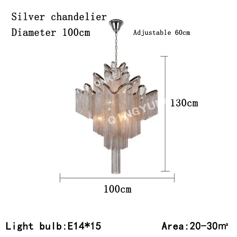 Decorbites™ Fransen-Kronleuchter: Silber- und Gold-Aluminium-Ketten-Hängeleuchte für luxuriöse Einrichtung von Zuhause und Hotel