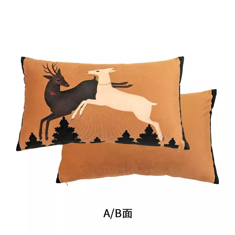Decorbites™ Handgefertigtes Rentier-Applikations-Stickerei Weihnachtskissenbezug - Festive Weihnachtsurlaubsdekoration