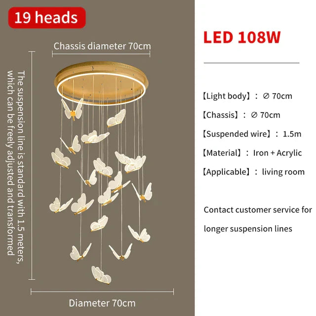 Decorbites™ Gold-LED-Schmetterlingsanhängerleuchten für Zuhause, Treppenhaus, Wohnzimmer, Schlafzimmer-Kronleuchter