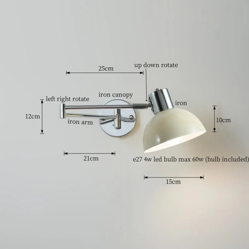 DecorBites™ Cream LED Swing Arm Wall Lamp for Living Room Bedroom Mirror Stair Light