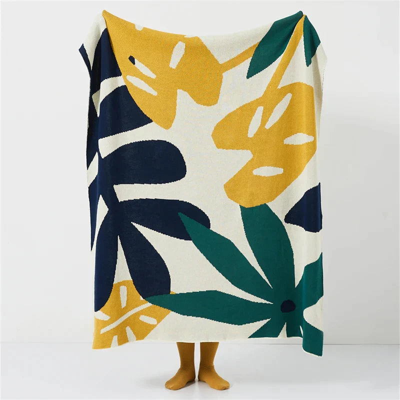 Decorbites™ Blatt-Jacquard-Gestrickte Decke - Weiche, flauschige Baumwolldecke für Wohnzimmer, Sofa, Bett