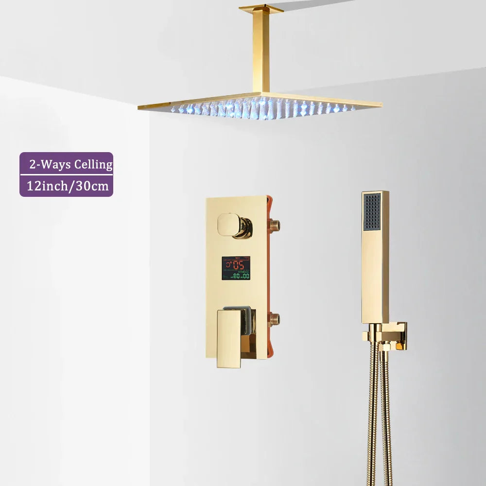 Decorbites™ Schwarzes Digitales Duscharmatur-Set mit Regendusche und Ganzmetall-Mischer Display