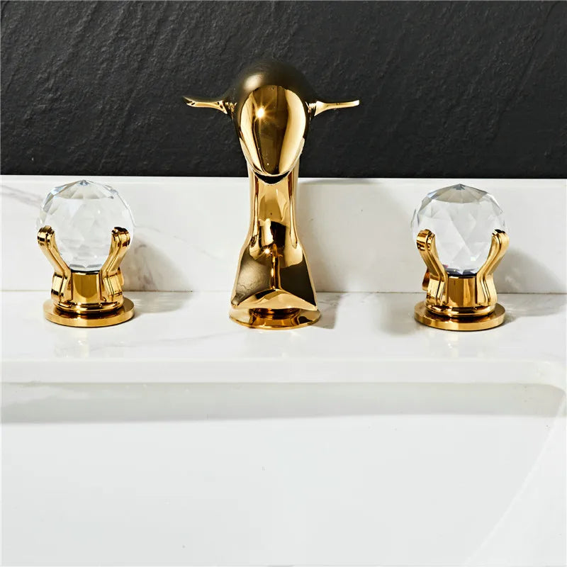 DecorBites™ Gold Basin Faucet: Brass Nickel Dolphin Bathroom Sink Faucet, 3 Hole Widespread
