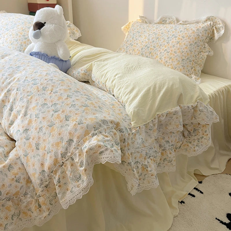Decorbites™ Korean Lace Ruffles Bettwäsche-Set mit Bettrock, weiches hautfreundliches Material