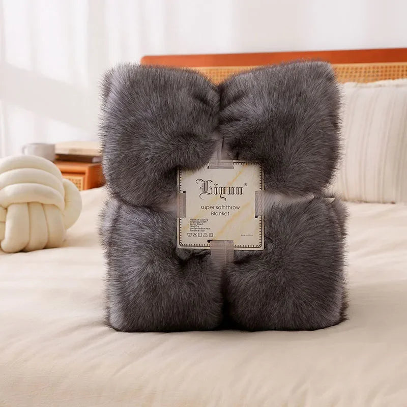 Decorbites™ Luxus Kunstfuchs-Plüschdecke: Dick, warm, weich, Sofabezug – Hochwertige einheitliche Farbe