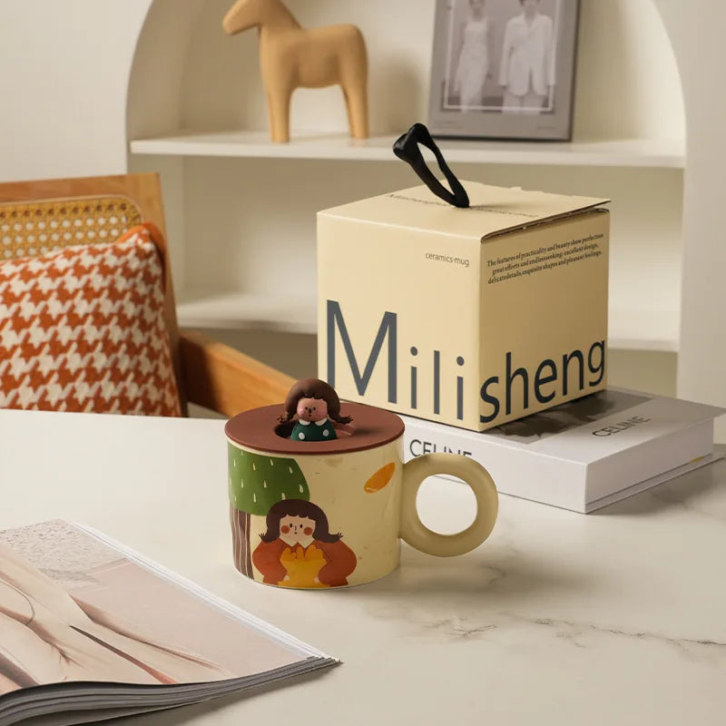 DecorBites™ Creative Ceramic Coffee Mug with Lid for Couples