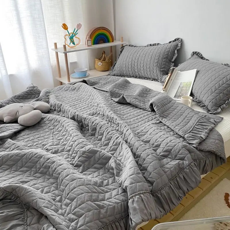 Decorbites™ Koreanischer Stil gewaschene einfarbig gequiltete Decke für Sommer-Bettüberwurf