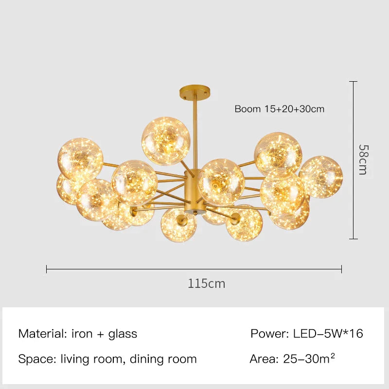 Decorbites™ Gold Star Glas-Kugelleuchte: Moderne nordische LED-Kronleuchter für die Hausdekoration