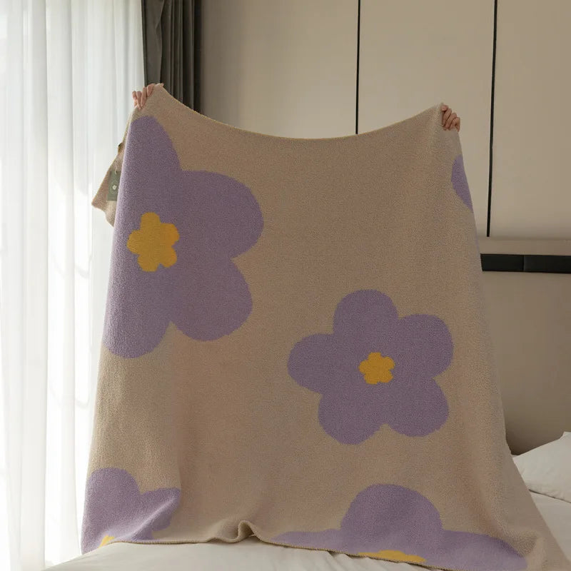 Decorbites™ Korean Kawaii Blume-Decke: Weiche Teppichmatte für Schlafzimmer, Sofa, Büro – Einzelnes Wandteppich-Wickel-Decke