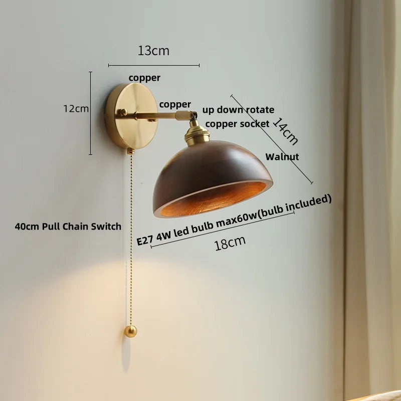Decorbites™ LED Wandleuchte aus Walnussholz mit Zugschalter Moderner japanischer Stil Spiegelleuchte