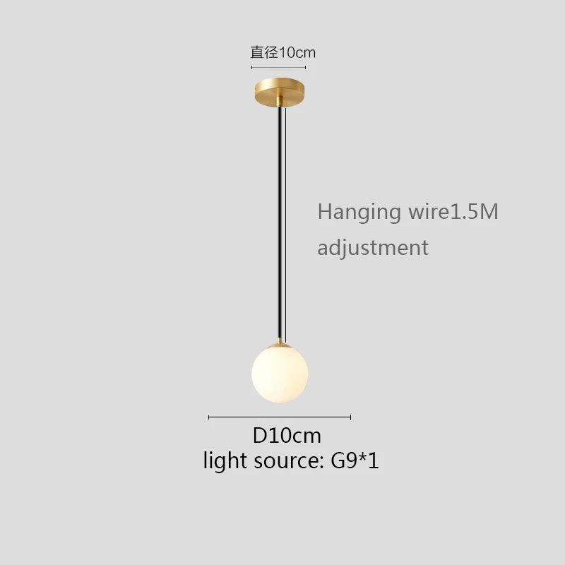 Modern White Globe Glass Pendant Light in Gold, Black, or Silver