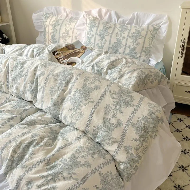 Decorbites™ Korean Lace Bettwäsche-Set, Doppelbettgröße, gewaschene Baumwolle, weiche Bettwäsche