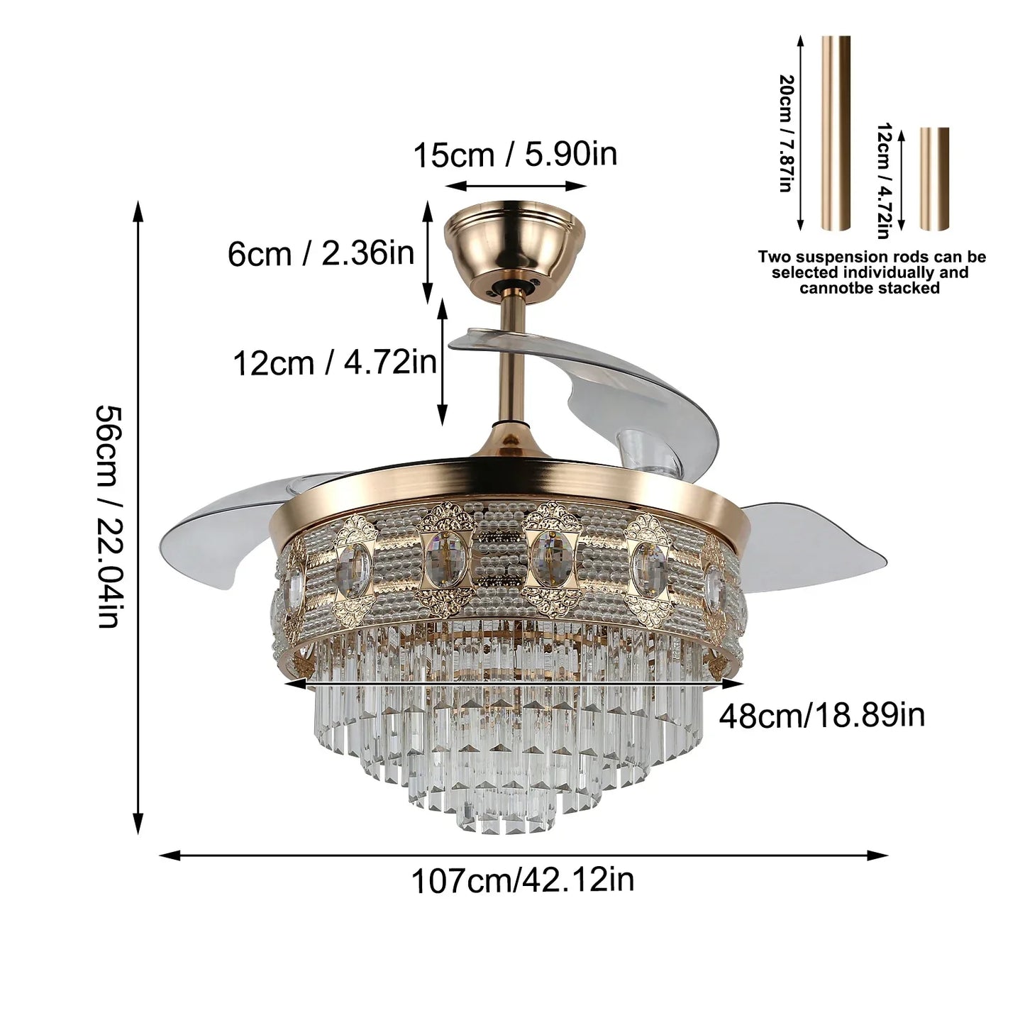 Decorbites™ Gold Smart-Deckenventilator-Leuchter mit LED-Lichtern, 6 Geschwindigkeiten, 3 Köpfe