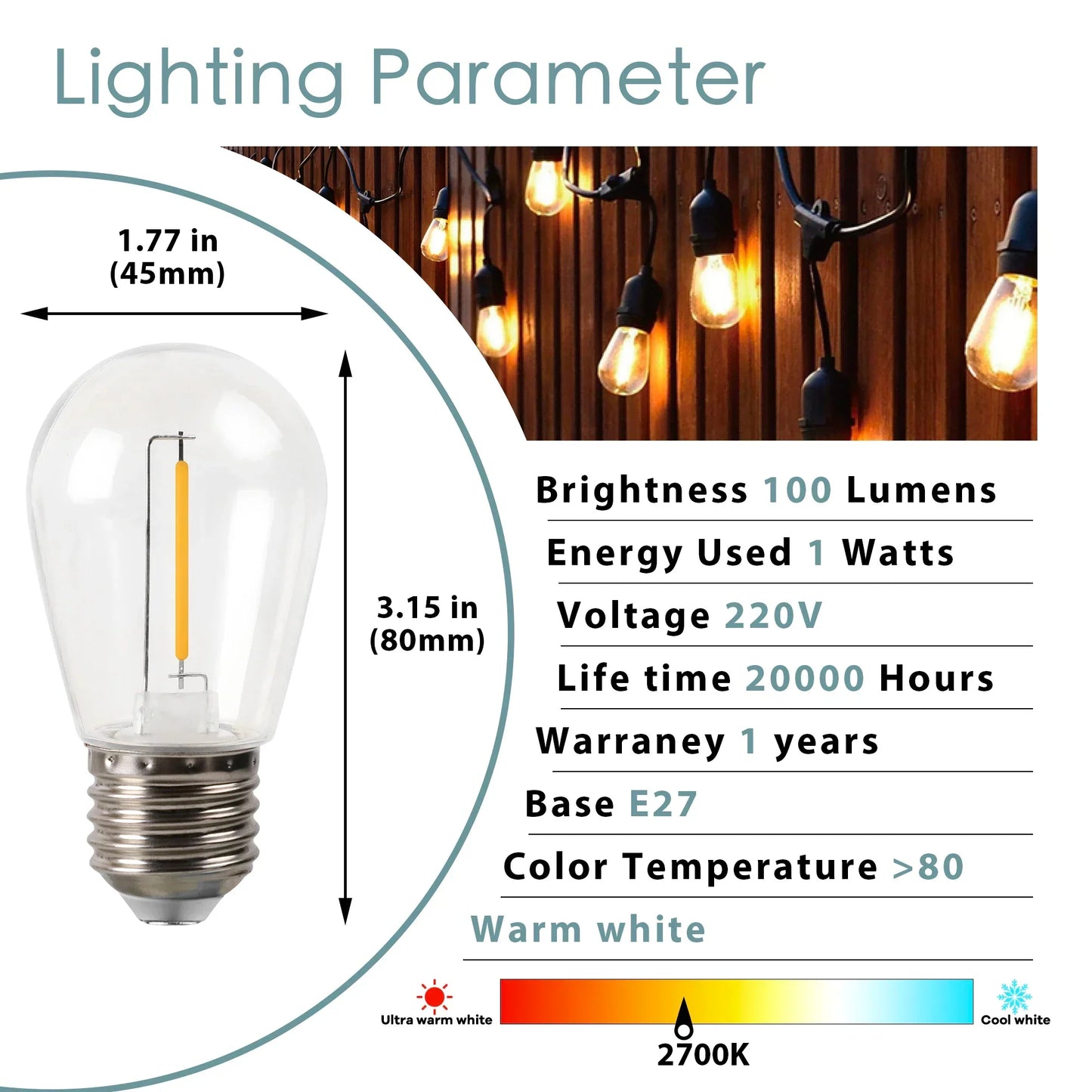 Decorbites™ LED-Filament-S14-Lampen, Vintage-Design, unzerbrechlich, Außendekoration, 1W 2W