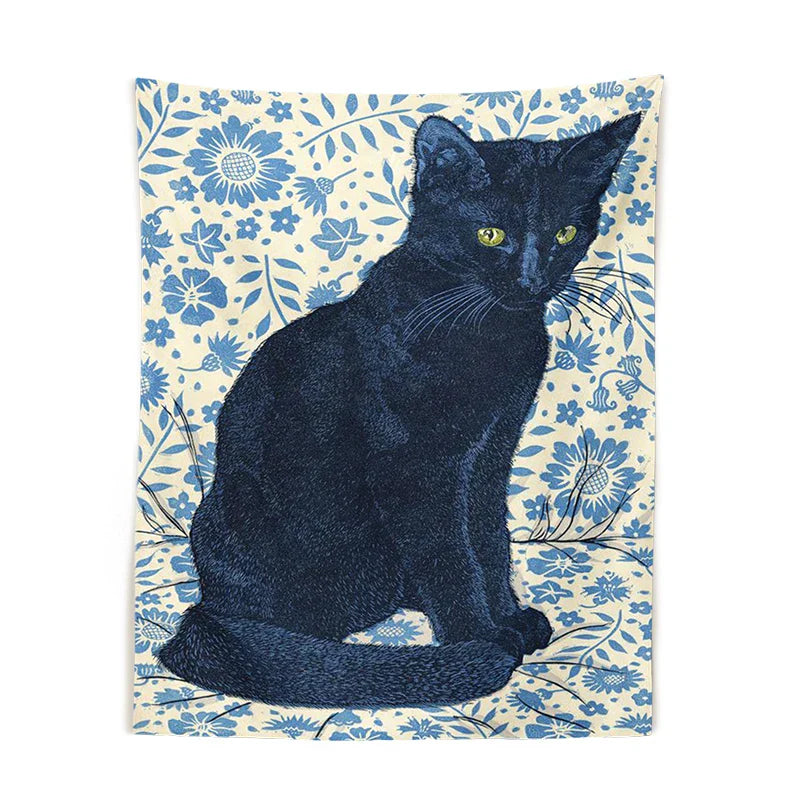 Decorbites™ Schwarze Katze Wandbehang Tapisserie: Tarot Hexerei Baphomet Okkultes Wohnraum-Dekor