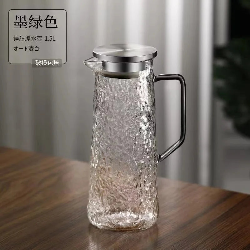 DecorBites™ Gray Amber Water Pitcher with Handle: Large-capacity Heat-resistant Tea Pot & Juice Jug