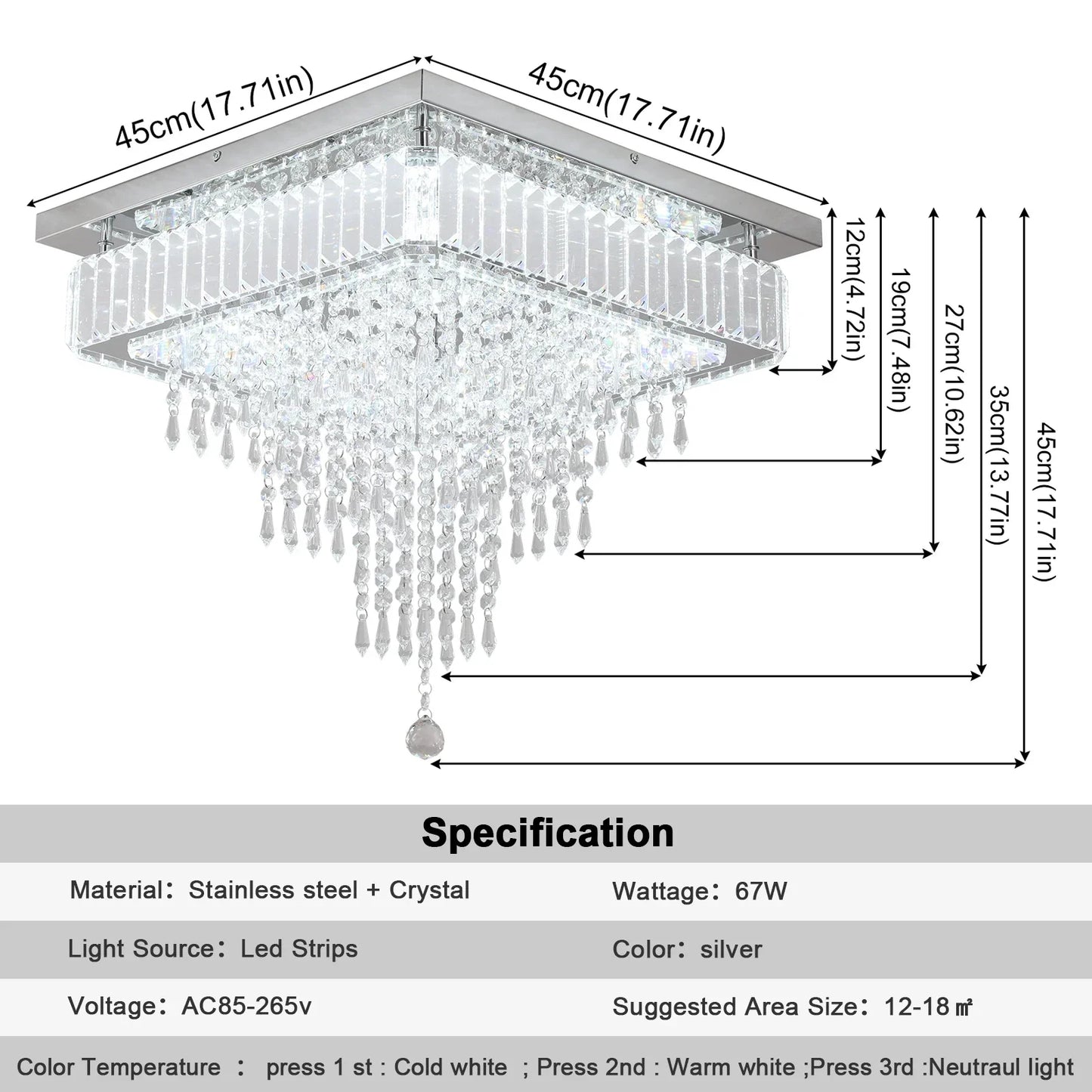 DecorBites™ Crystal LED Pendant Chandelier for Dining Living Room Decor