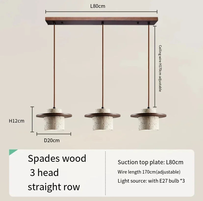 Modern Travertine Stone Pendant Light With Walnut Accent