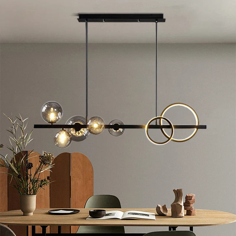 DecorBites™ Glass Ball Gold Black LED Chandelier for Kitchen Dining Room Table
