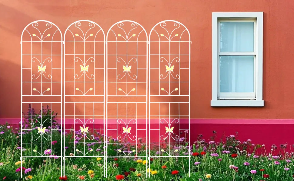 4er-Set Metall-Gartenspaliere 220 cm x 50 cm Rostfreies Spalier für Kletterpflanzen Außen-Blütenstütze