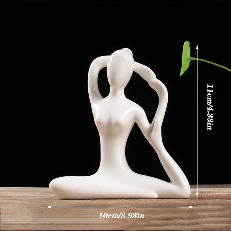White ceramic abstract yoga figure sculpture of woman in yoga pose for living room decorbites decorbites abstract yoga