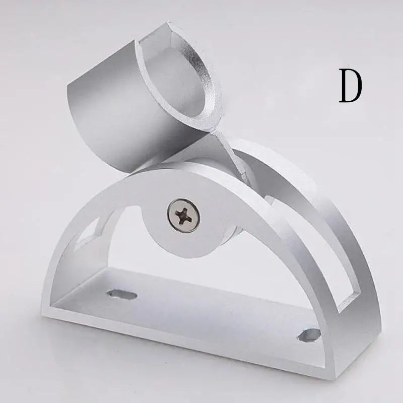 Adjustable silver aluminum shower head holder with sleek curved design and mounting bracket for bathroom wall hook