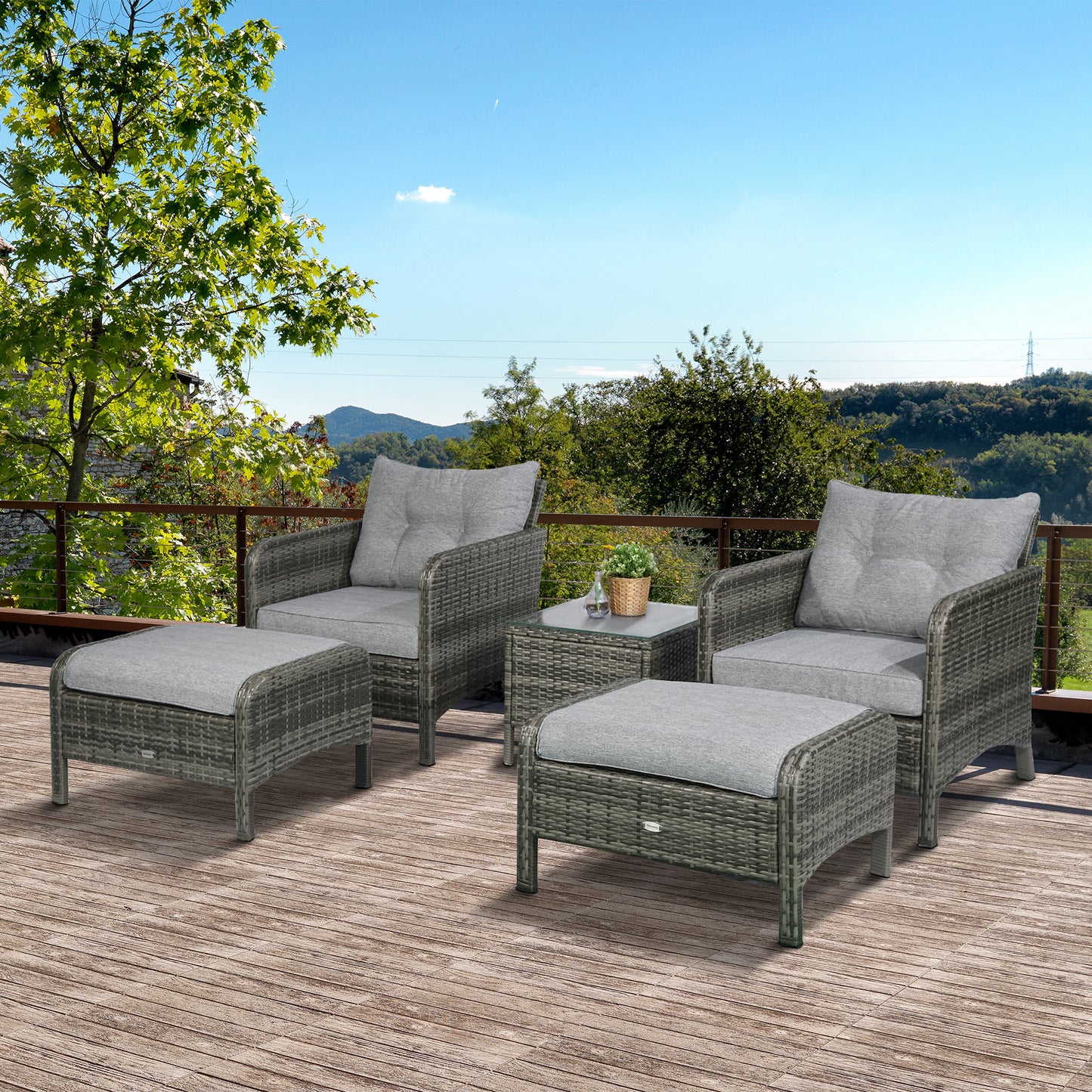 5-teiliges Lounge-Sessel-Set für Außenbereich und Terrasse mit 2 gepolsterten Sesseln