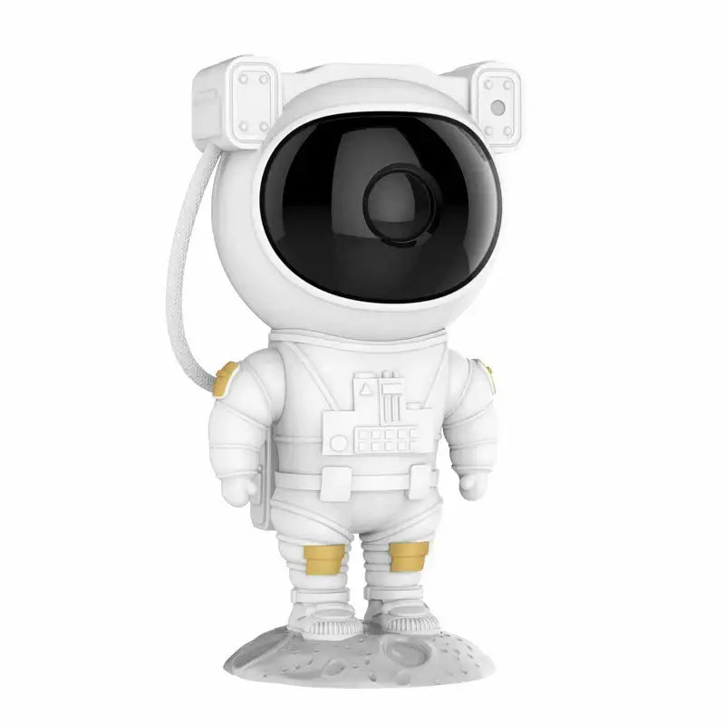 White and gold decorbites astronaut sky projector nightlight shaped like an astronaut with a black lens camera design