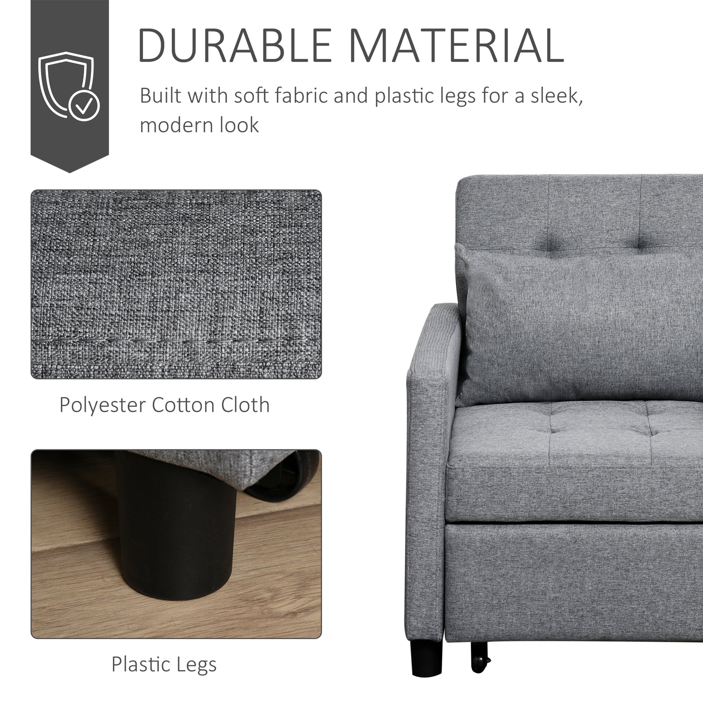 Convertible Sofa Lounger Chair Bed Multi-Functional Sleeper Recliner with Tufted Upholstered Adjustable Angle Backrest