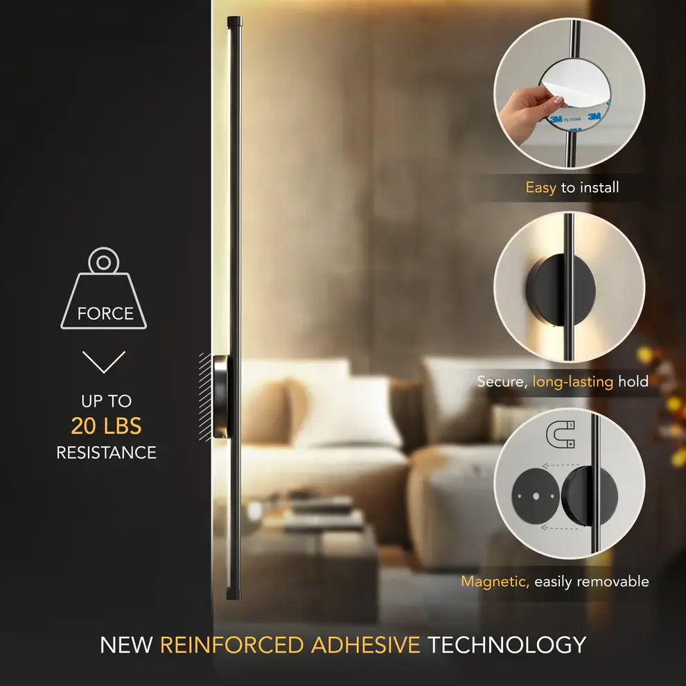 Decorbites™ black battery operated wall sconces set of 2 with adhesive magnetic light fixture for easy installation