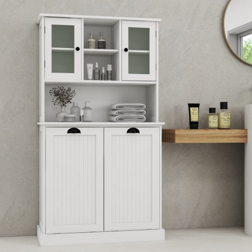 Zweikammer-Neigung-Wäschekorb Hoher Badezimmerschrank