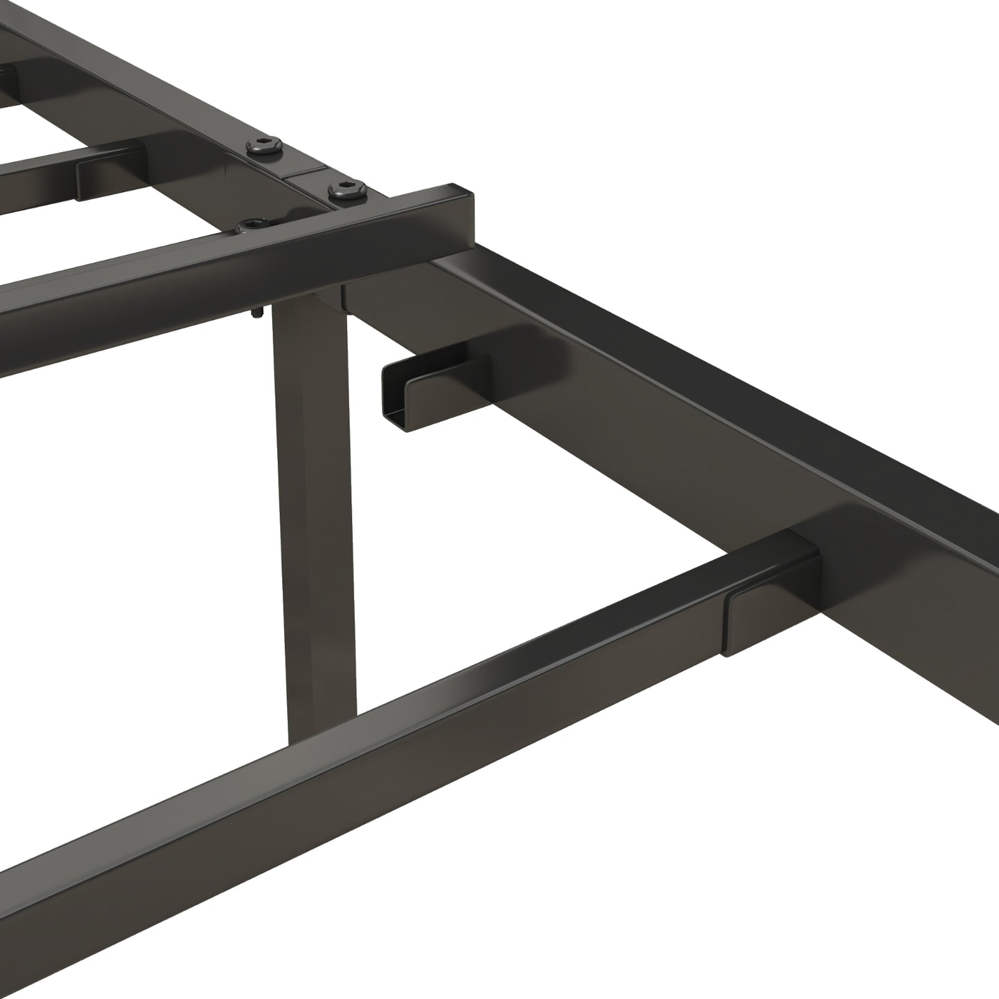 Bettgestell in Queensize mit Lade-Station, gepolstertem Kopfteil, Metallplattform, Grau