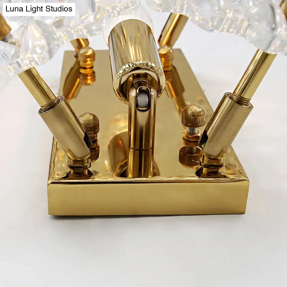 Contemporary gold metal fixture wall light with clear crystal glass shades for hallway lighting