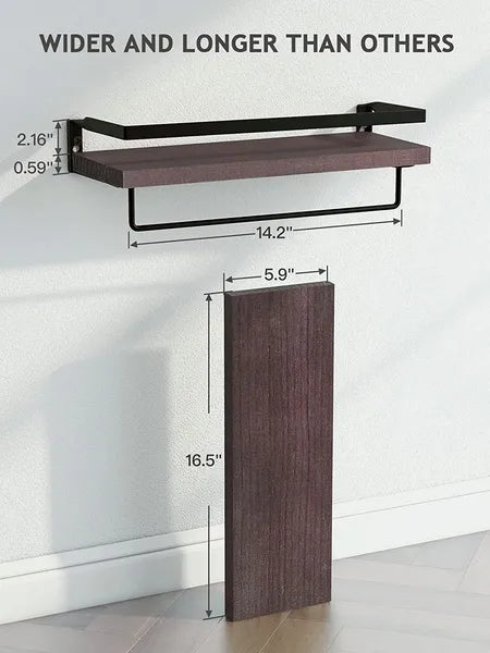 Schwebendes Badezimmershelf mit Handtuchhalter; Badezimmer/Wohnzimmer/Küche/Schlafzimmer Wandregal Set aus 2; Hellbraun; Dunkelbraun; Schwarz.