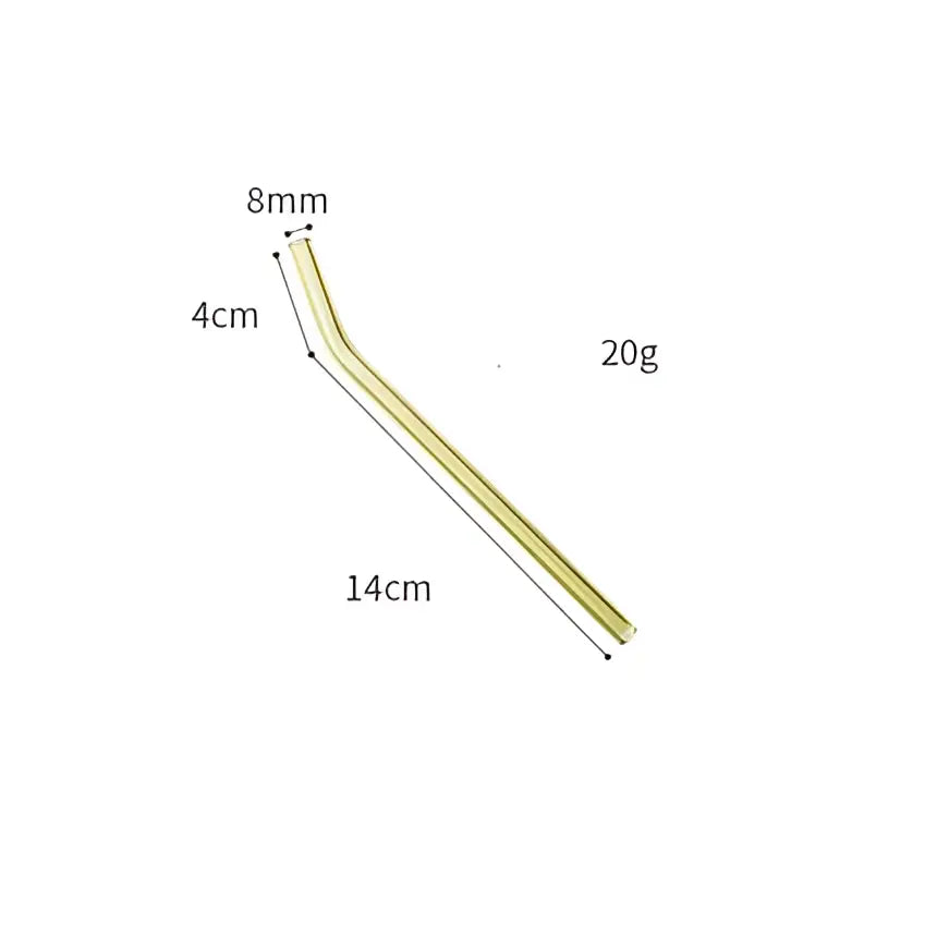 A slender translucent yellow glass curved juice straw with a smooth surface from decorbites heat-resistant set