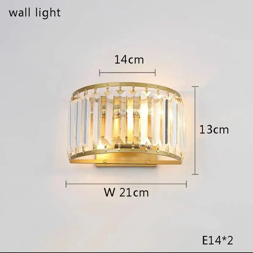 Gold-toned brass crystal floor lamp with vertical crystal rods and two e14 bulbs for luxury living room decor