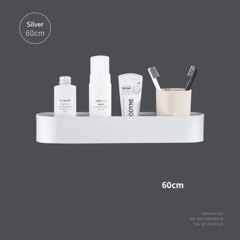 Silver 60cm decorbites aluminum bathroom shelf with towel bar featuring sleek minimalist design and smooth edges