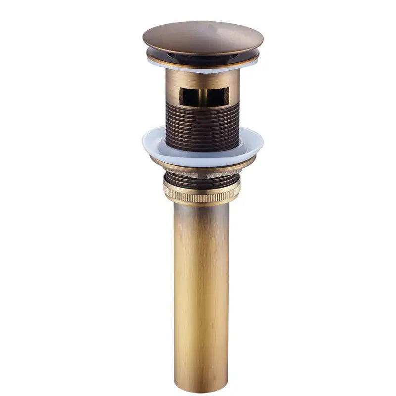 Decorbites antique bronze bathroom sink faucet with antique bronze drain featuring a sleek cylindrical body and rounded cap