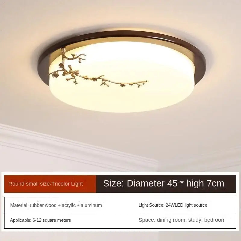 DecorBites antique copper led ceiling light with warm glow, ornate golden branch design, frosted acrylic diffuser, dark wood rim