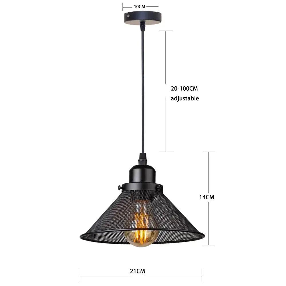 DecorBites black iron cage pendant light with mesh shade and exposed filament bulb for kitchen island or dining room