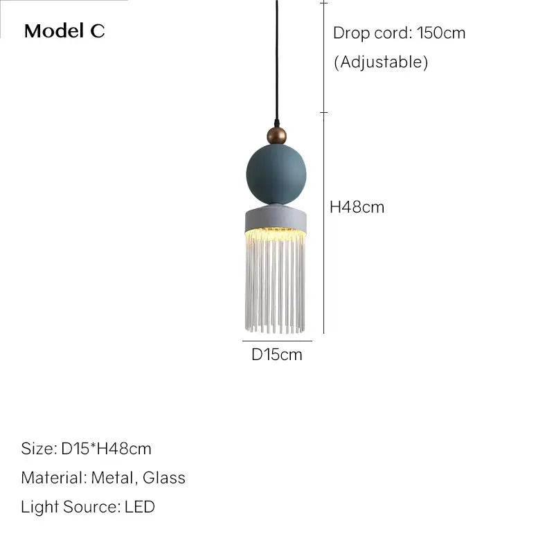 Decorbites™ children’s room glass pendant light with a matte teal top and cascading glass prisms on metallic base