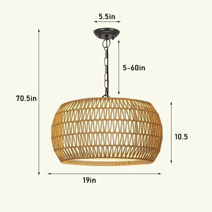 DecorBites™ Chinese style outdoor rattan weaving pendant light with natural woven rattan and dark metal chain fixture