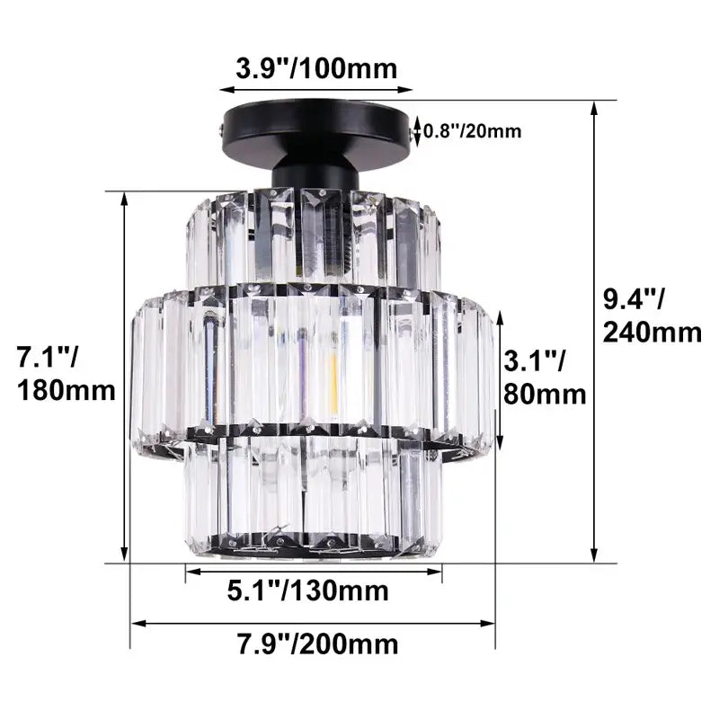 Black-finished decorbites crystal chandelier ceiling light with three tiers of clear faceted crystal prisms for living room