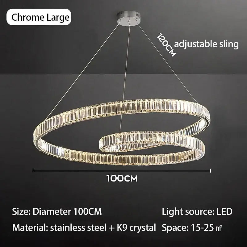 Chrome-finished decorbites crystal chandelier with double-ring k9 crystal accents modern led light fixture