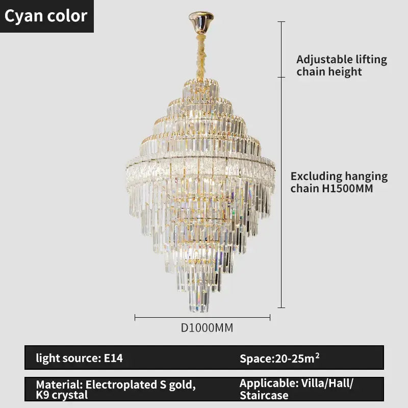 Elegant decorbites crystal chandelier with tiered clear k9 crystals and electroplated gold for luxury living rooms